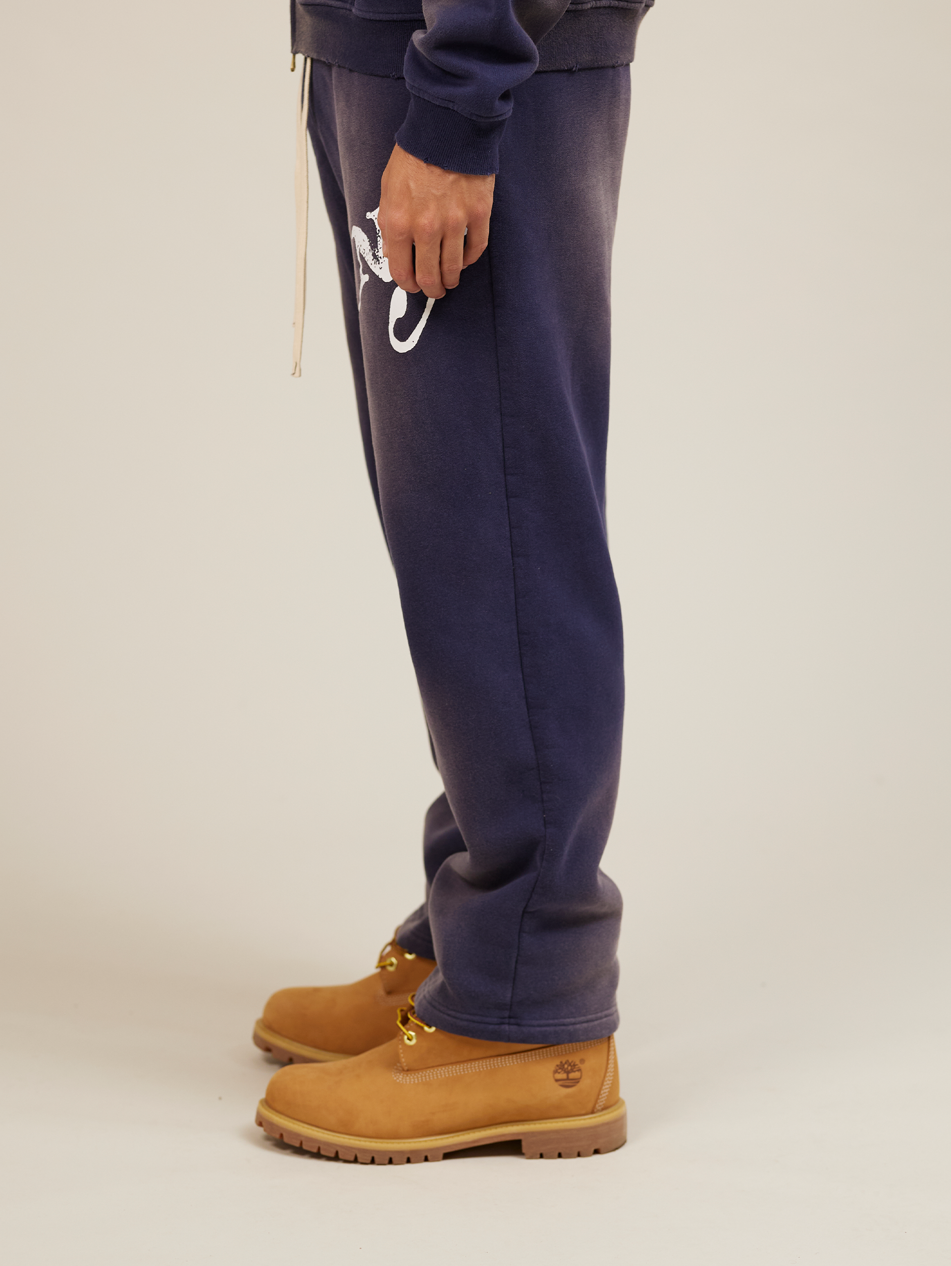 BLUE DENIM SWEATPANTS WITH WHITE DRAWSTRING LUXURY BLUE COTTON