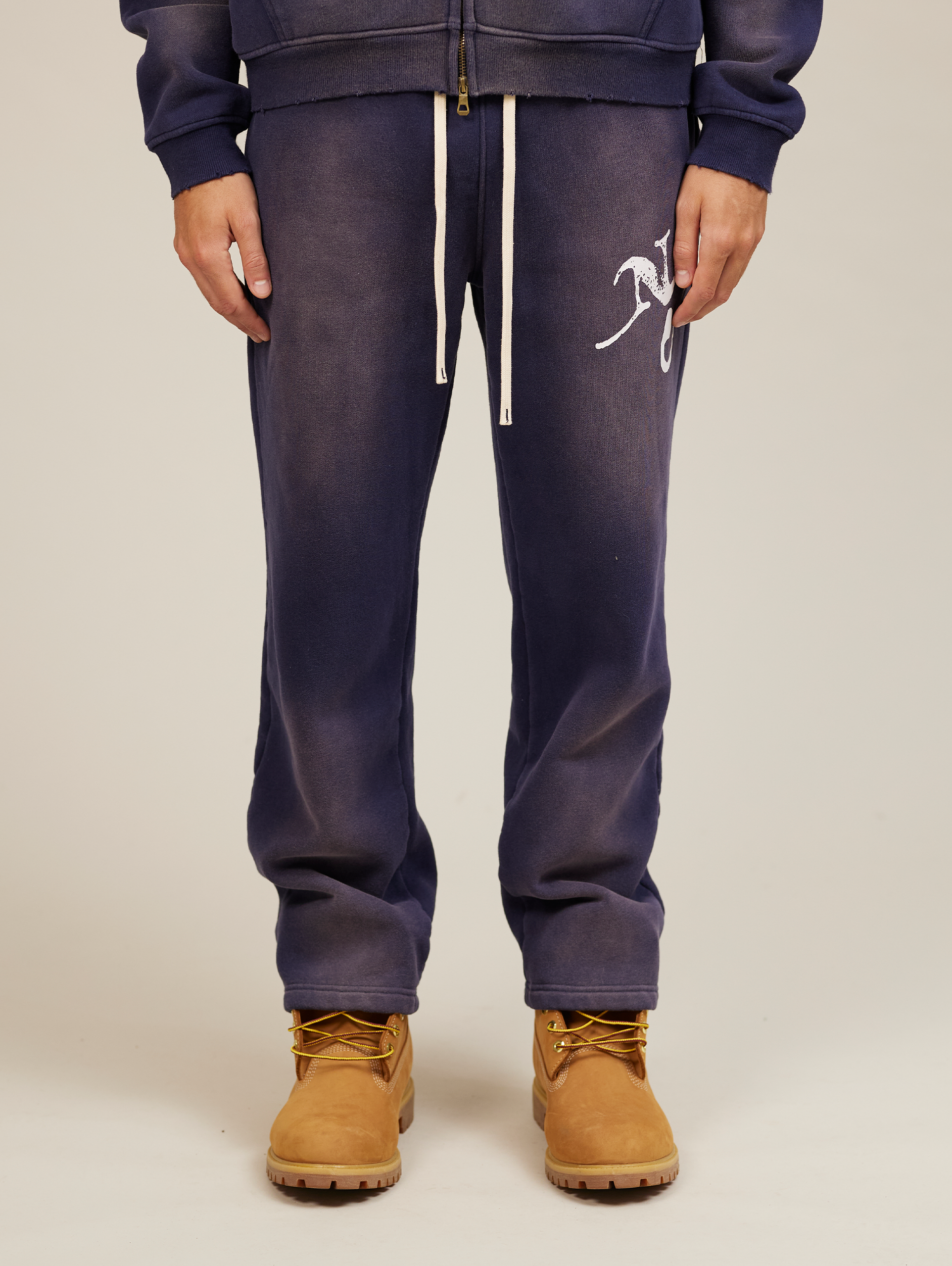 BLUE DENIM SWEATPANTS WITH WHITE DRAWSTRING LUXURY BLUE COTTON