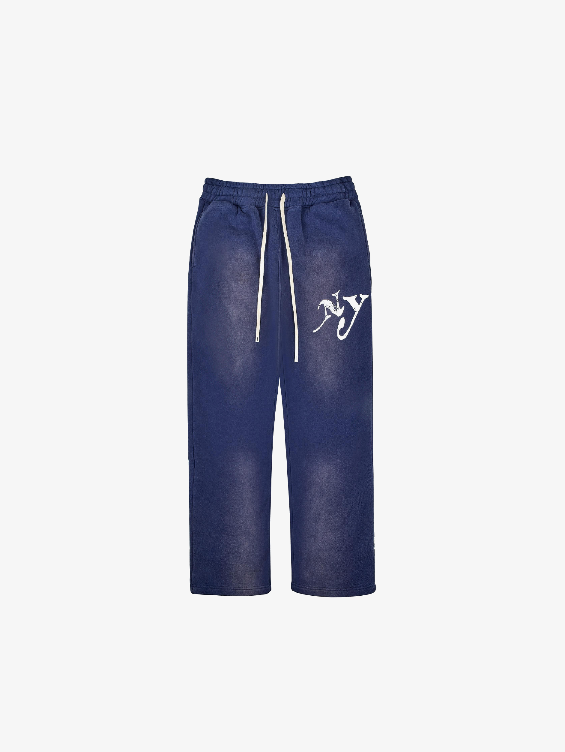 BLUE DENIM SWEATPANTS WITH WHITE DRAWSTRING LUXURY BLUE COTTON