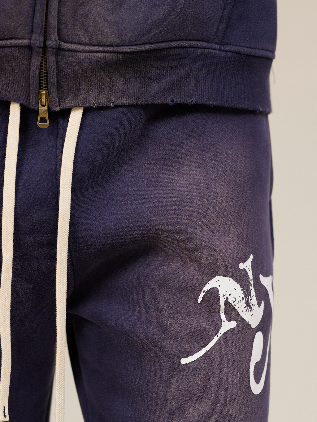 BLUE DENIM SWEATPANTS WITH WHITE DRAWSTRING LUXURY BLUE COTTON