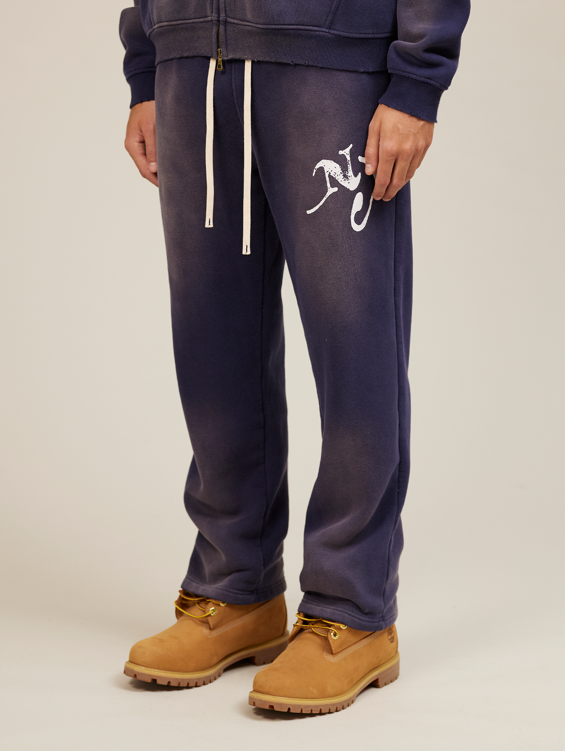 BLUE DENIM SWEATPANTS WITH WHITE DRAWSTRING LUXURY BLUE COTTON