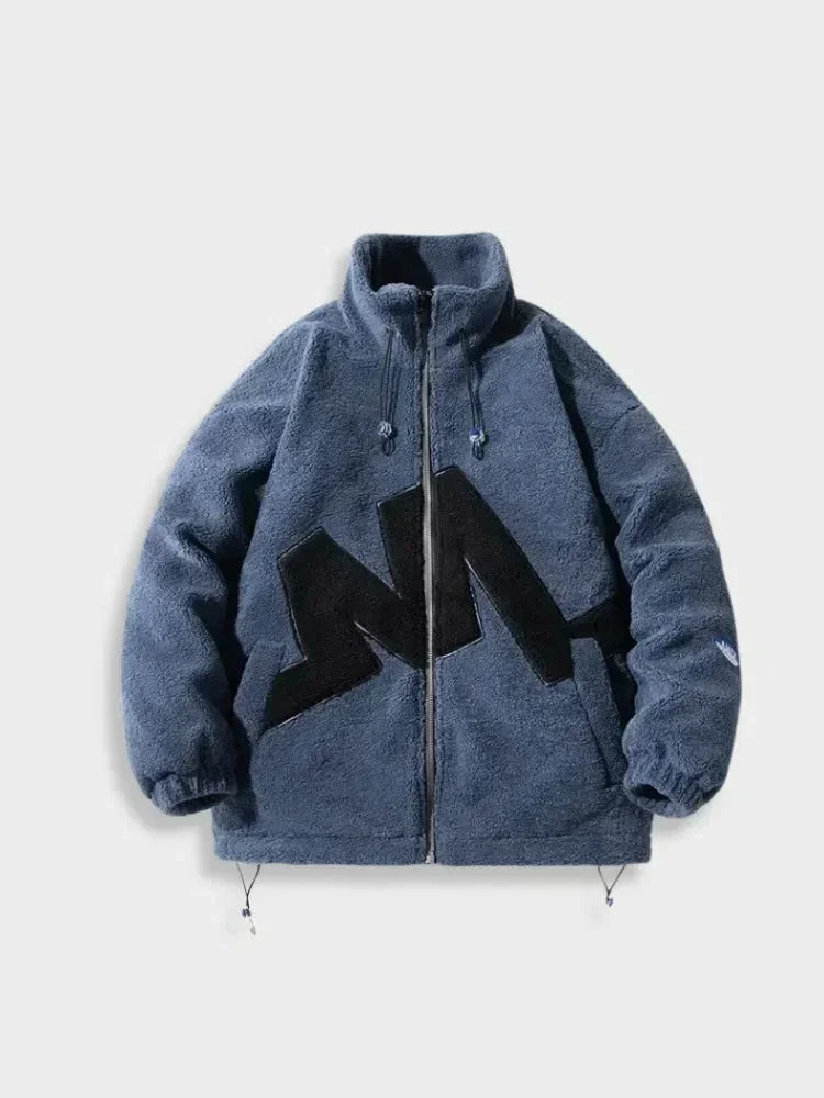 BLUE FLEECE JACKET WITH BLACK GRAPHIC - COMFORTABLE FIT OUTERWEAR