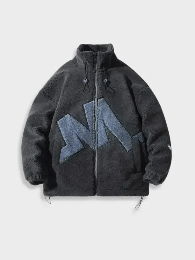 BLUE FLEECE JACKET WITH BLACK GRAPHIC - COMFORTABLE FIT OUTERWEAR