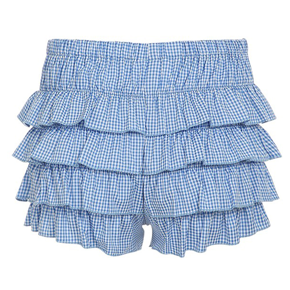 BLUE GINGHAM RUFFLED SHORTS FOR GIRLS