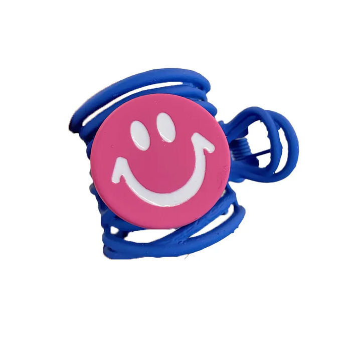 BLUE HAIR CLAW WITH PINK SMILE FACE HAIR ACCESSORY