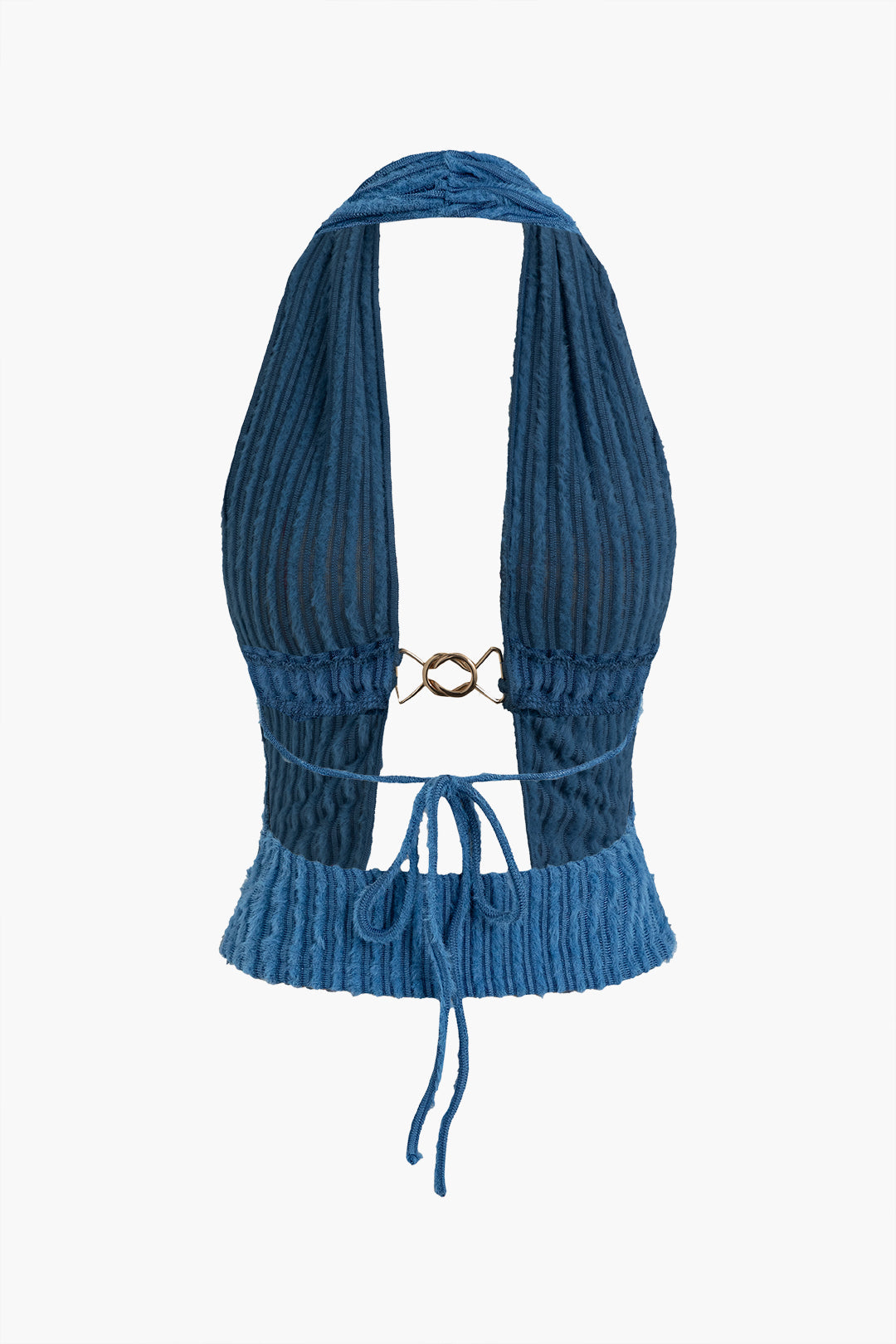 BLUE KNIT HALTER TOP AND SKIRT SET CASUAL JERSEY SETS