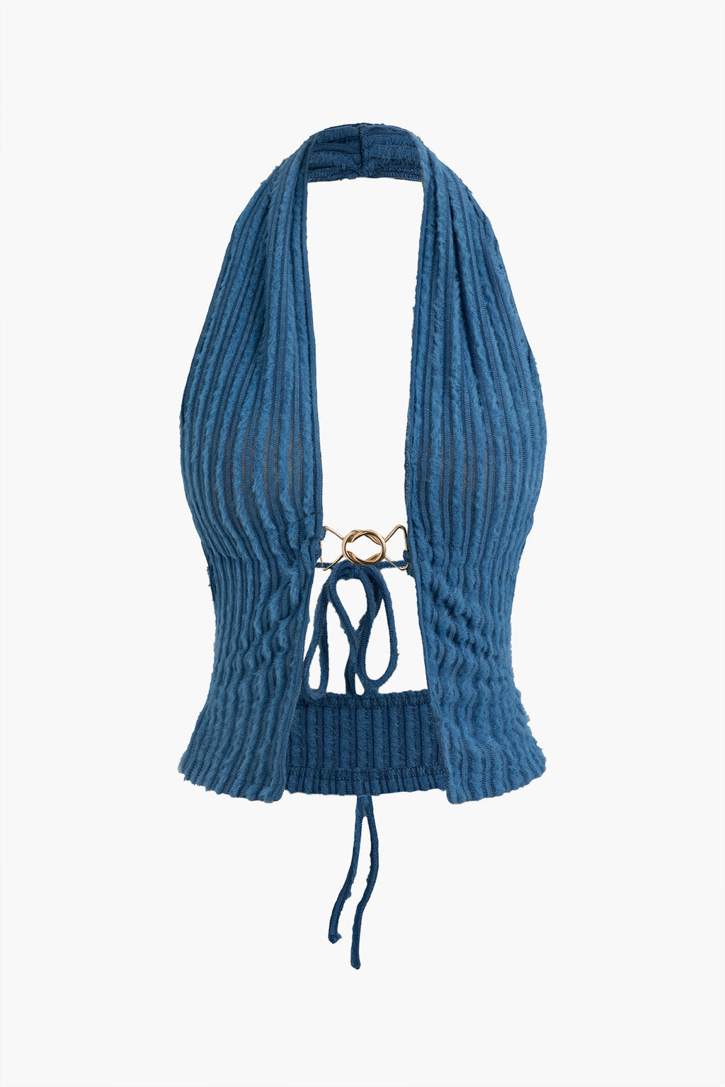 BLUE KNIT HALTER TOP AND SKIRT SET CASUAL JERSEY SETS