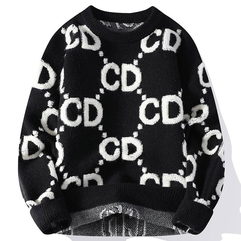 BLUE KNIT SWEATER WITH CD PATTERN FOR YOUR FITNESS JOURNEY