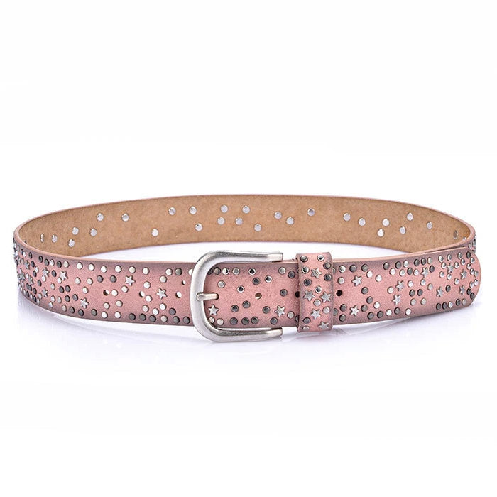 BLUE LEATHER BELT WITH SILVER STARS AND STUDS FOR MEN AND WOMEN