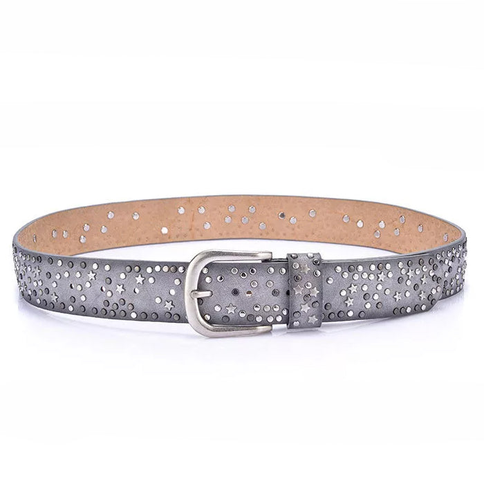 BLUE LEATHER BELT WITH SILVER STARS AND STUDS FOR MEN AND WOMEN