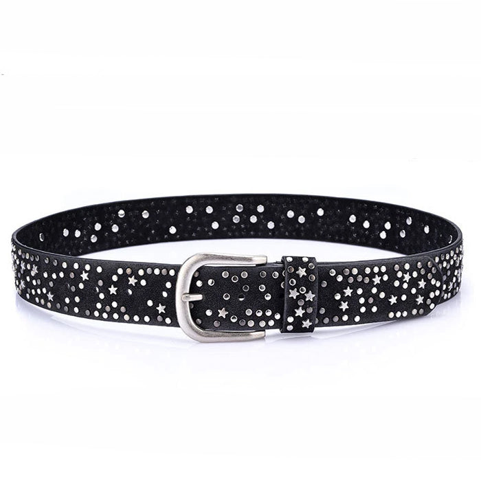 BLUE LEATHER BELT WITH SILVER STARS AND STUDS FOR MEN AND WOMEN