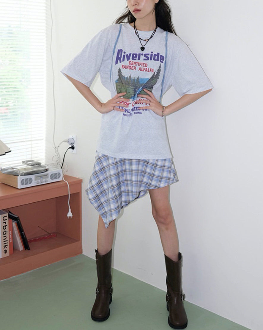 BLUE PLAID ASYMMETRICAL CASCADE SKIRT