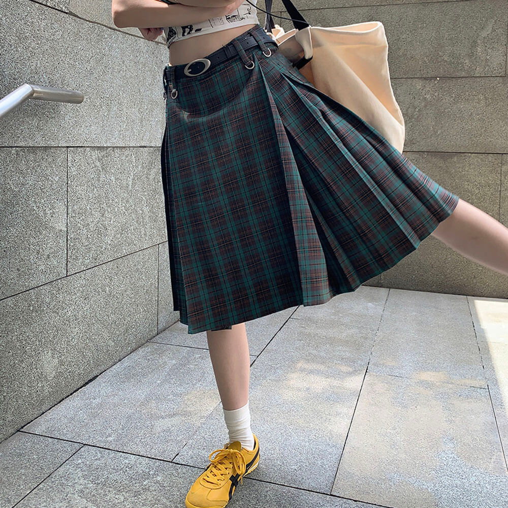 BLUE PLAID KILT SKIRT MODERN PLAID KILT