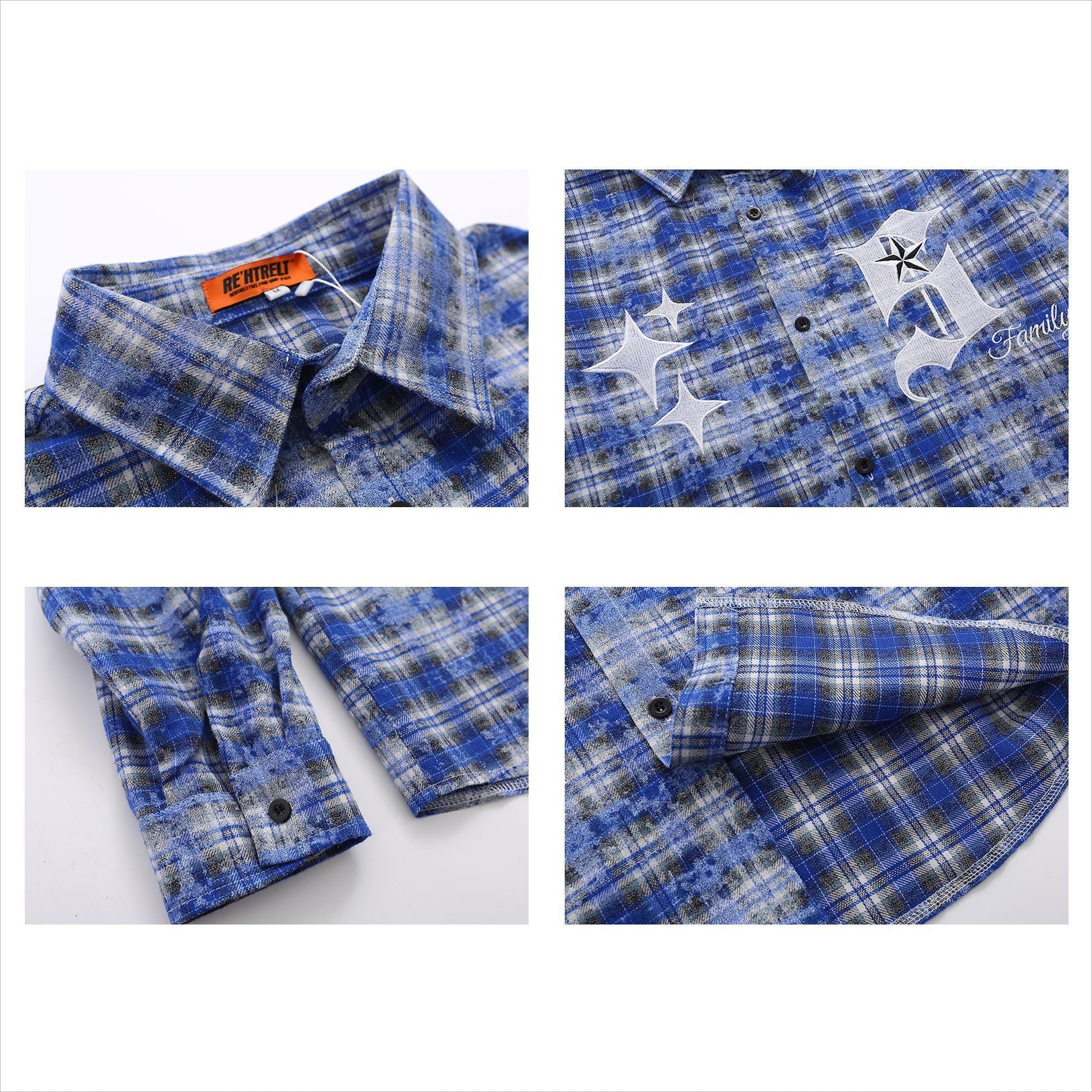 BLUE PLAID LONG-SLEEVED SHIRT HERREN HEMD FLANELLHEMD HERREN