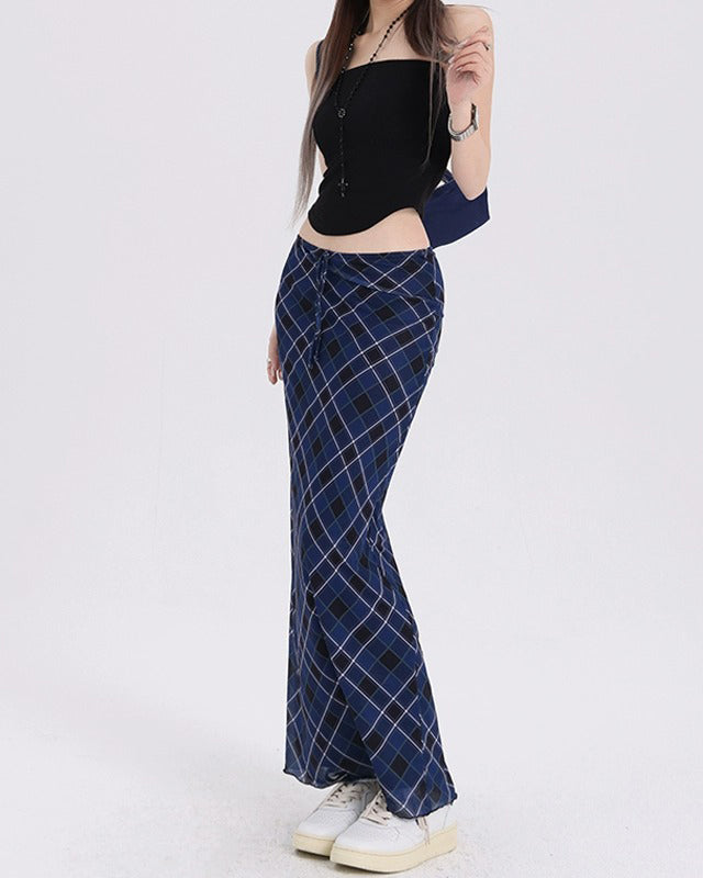 BLUE PLAID MAXI SKIRT