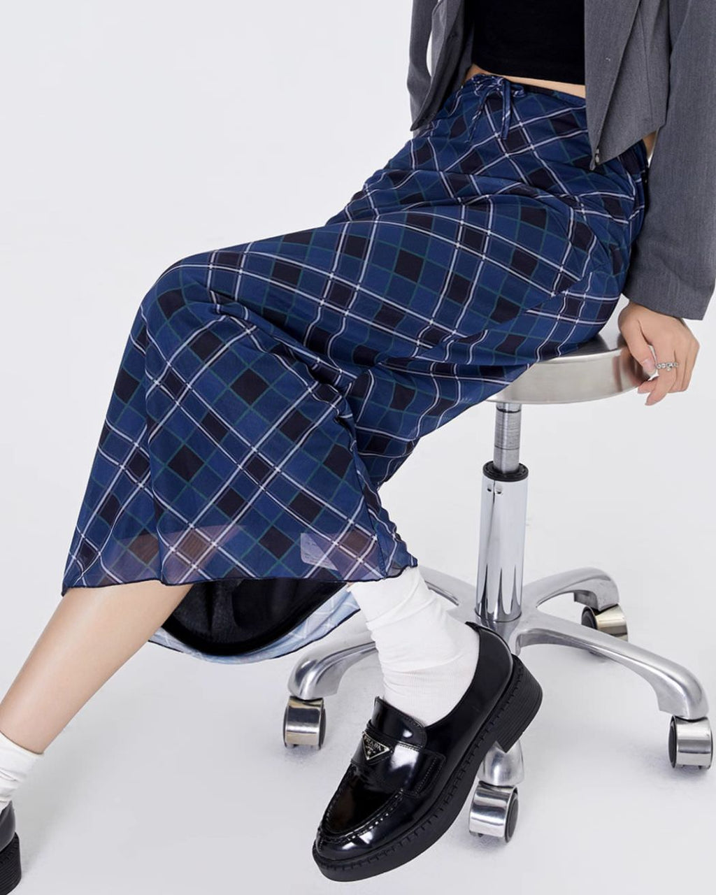 BLUE PLAID MAXI SKIRT