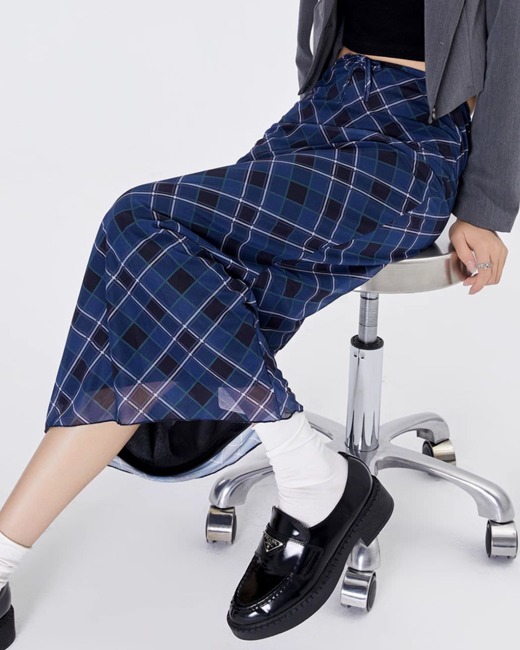 BLUE PLAID MAXI SKIRT