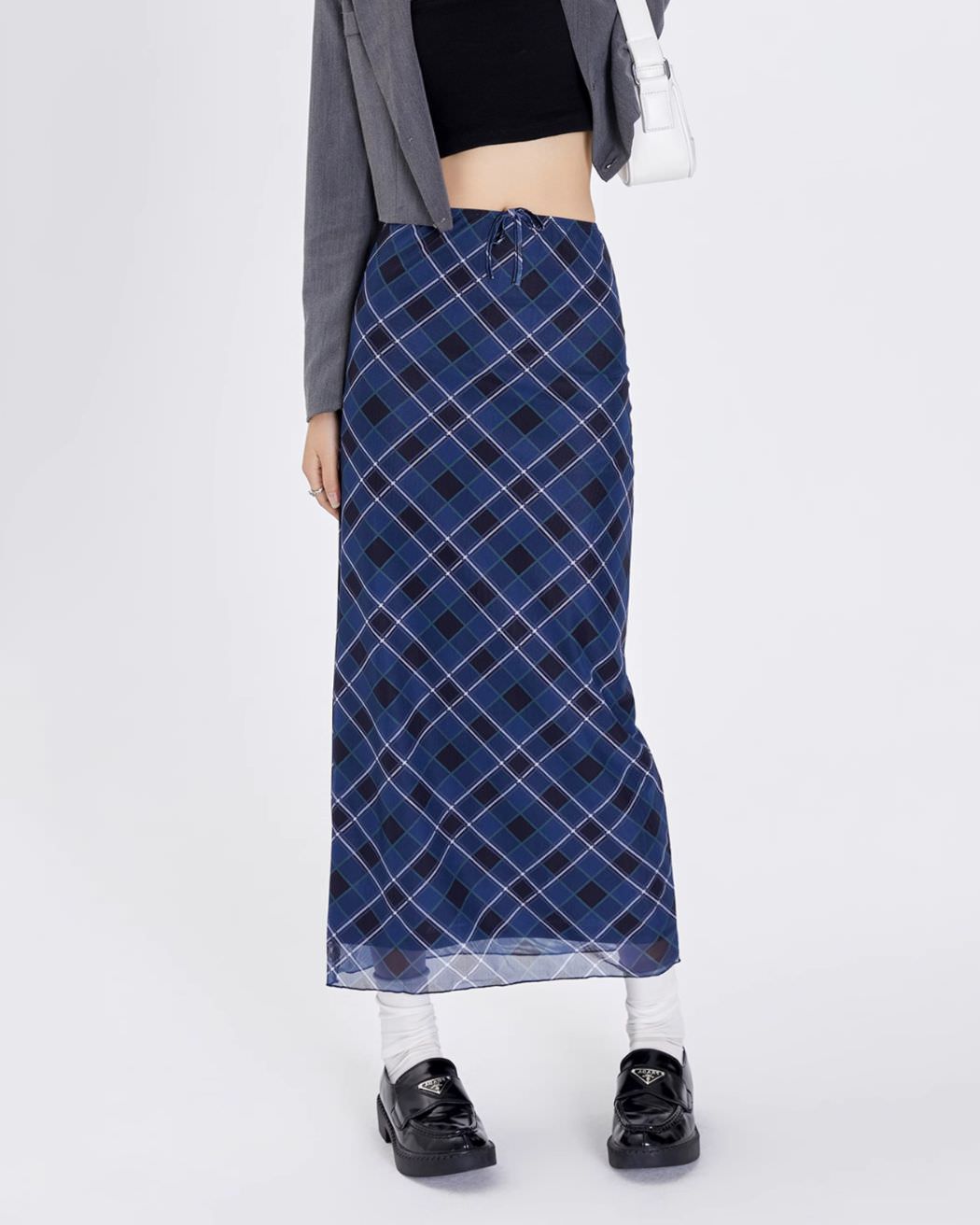 BLUE PLAID MAXI SKIRT