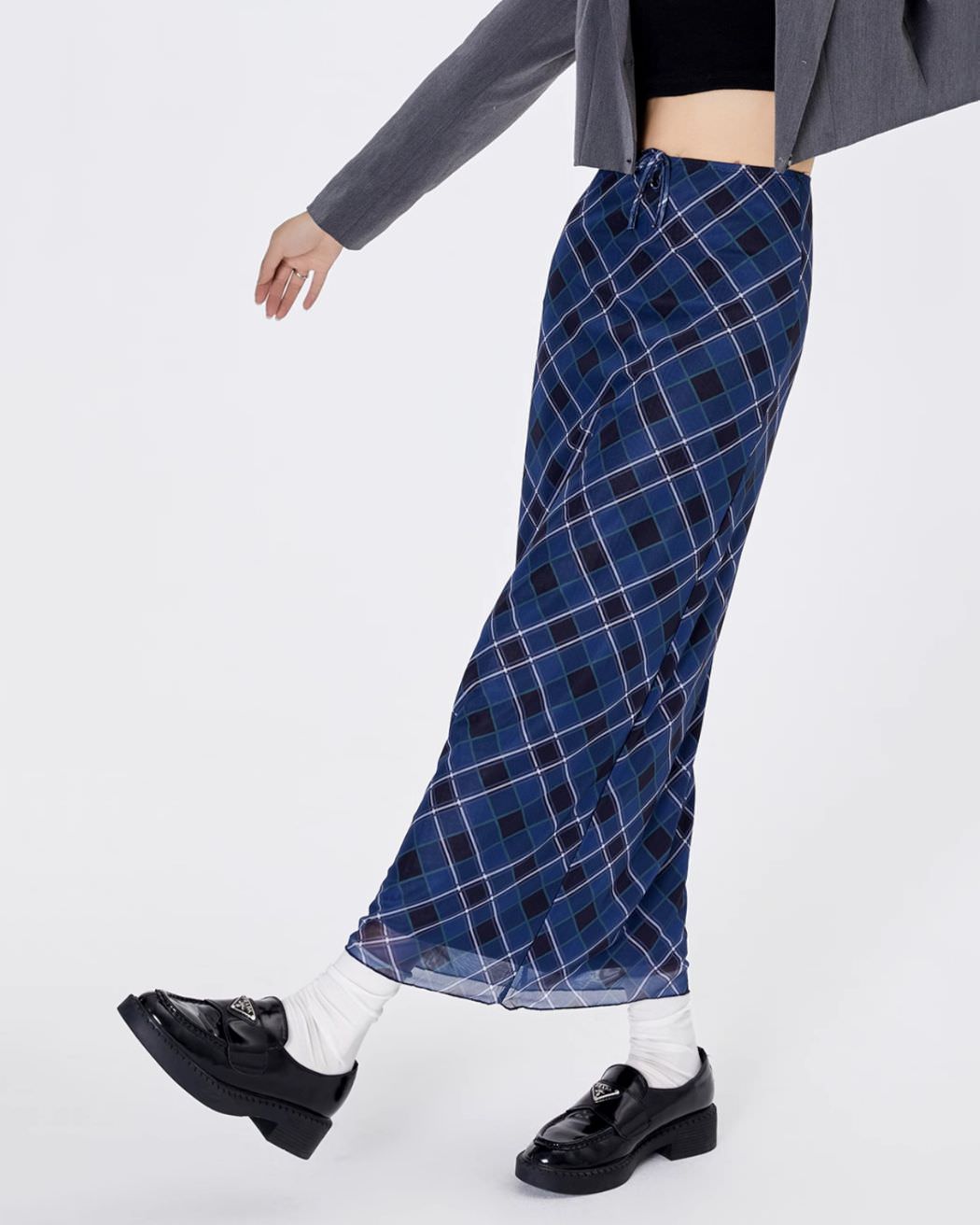 BLUE PLAID MAXI SKIRT