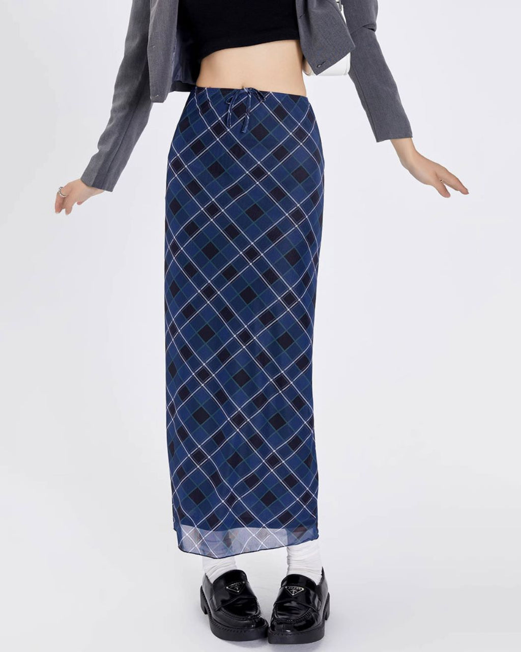 BLUE PLAID MAXI SKIRT