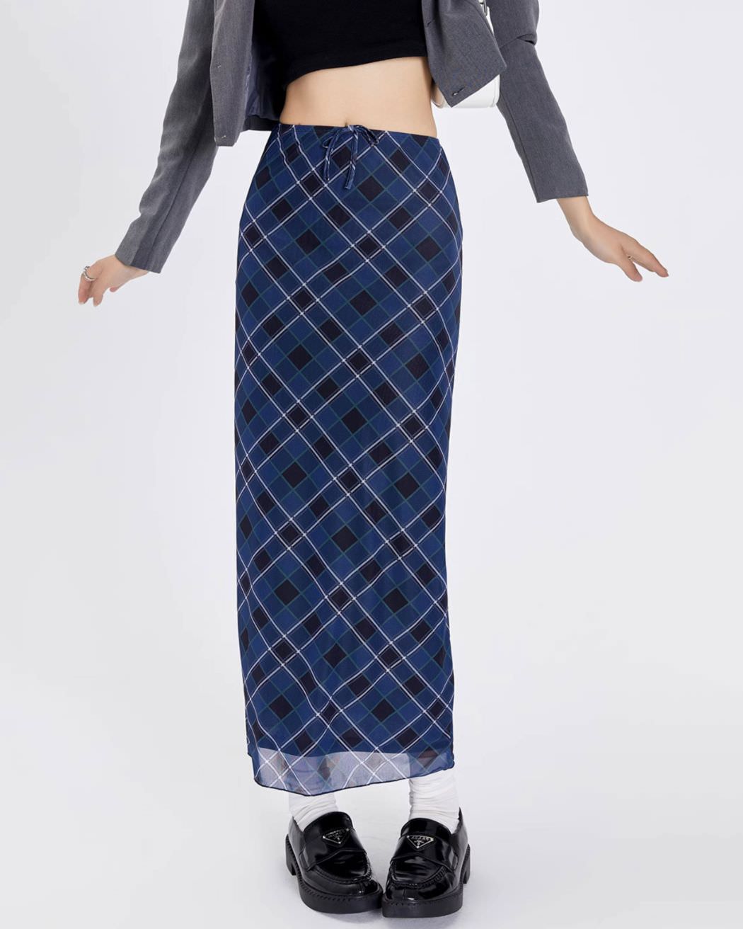BLUE PLAID MAXI SKIRT