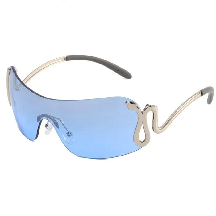 BLUE SHIELD SUNGLASSES WITH SNAKE DETAIL FOR Y2K FASHION