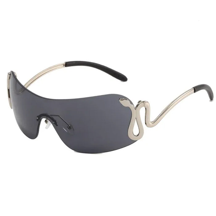 BLUE SHIELD SUNGLASSES WITH SNAKE DETAIL FOR Y2K FASHION
