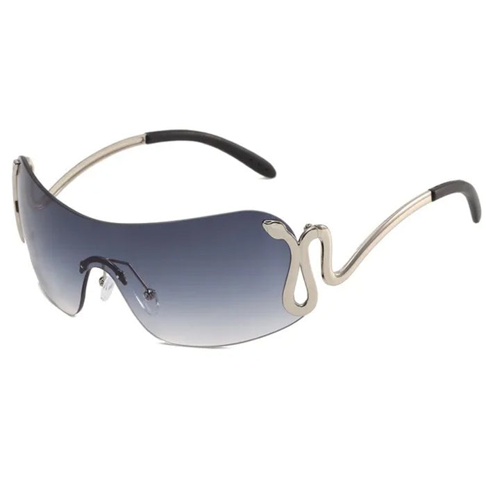 BLUE SHIELD SUNGLASSES WITH SNAKE DETAIL FOR Y2K FASHION