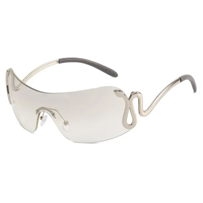 BLUE SHIELD SUNGLASSES WITH SNAKE DETAIL FOR Y2K FASHION