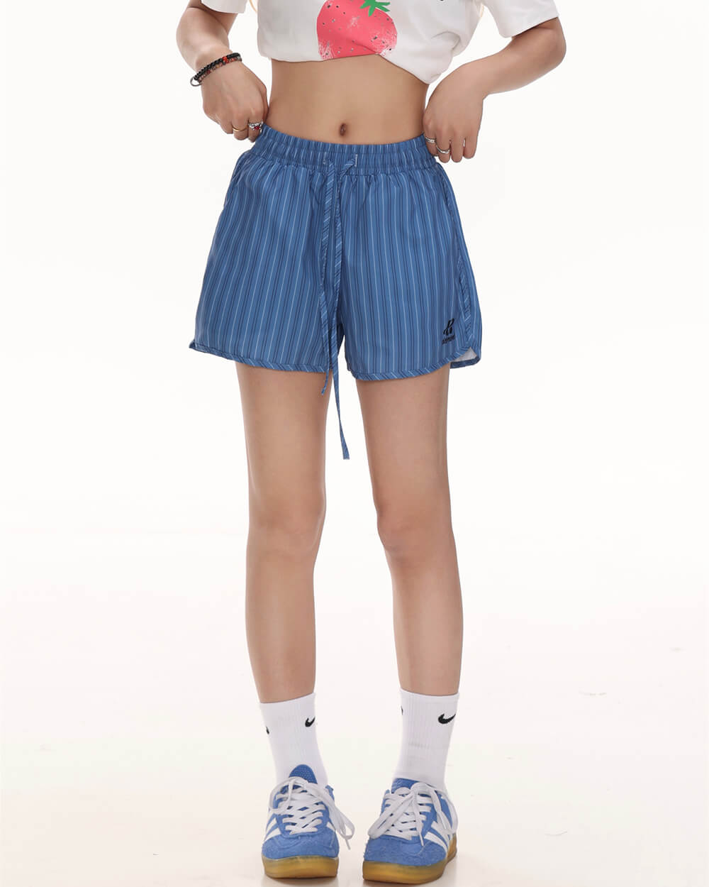 BLUE STRIPED ATHLETIC SHORTS FOR MEN