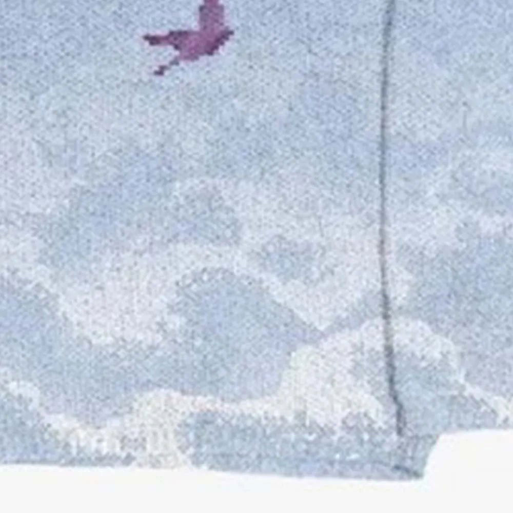 BLUE SWEATER WITH BIRD AND WAVE PATTERN FEATURING CHARMING BIRD MOTIFS