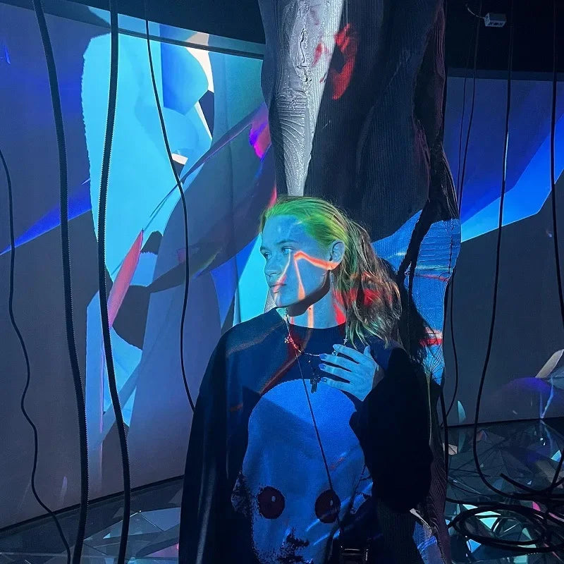 BLUE SWEATER WITH FACE DESIGN - STREET SWEATER GOTHIC