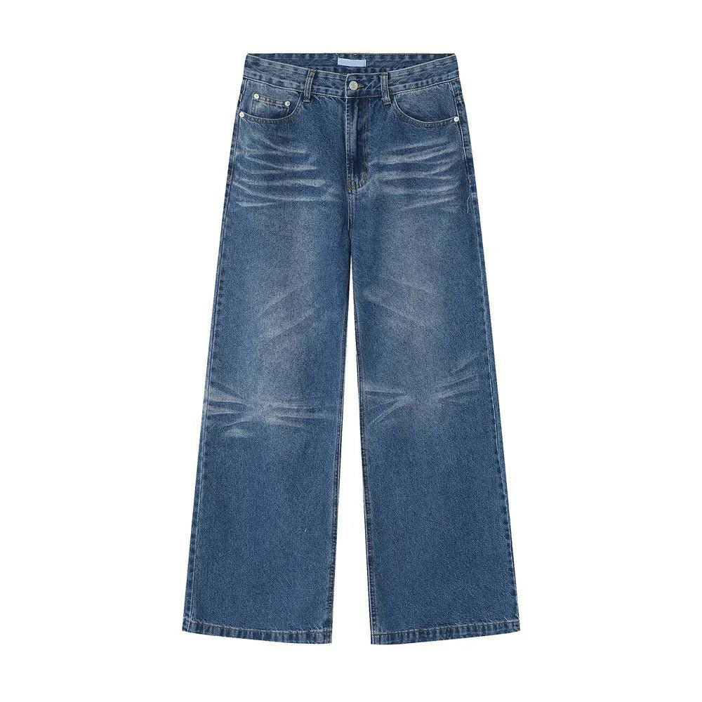 BLUE WIDE-LEG DENIM JEANS BAGGY DENIM STYLE