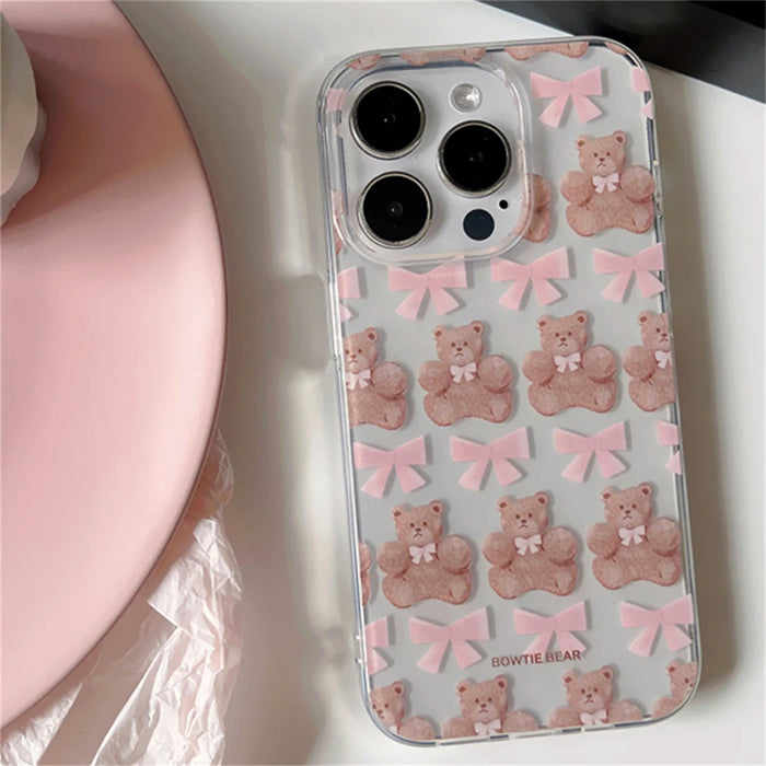 BOW BEAR IPHONE CASE WITH TEDDY BEAR AND BOW DESIGN