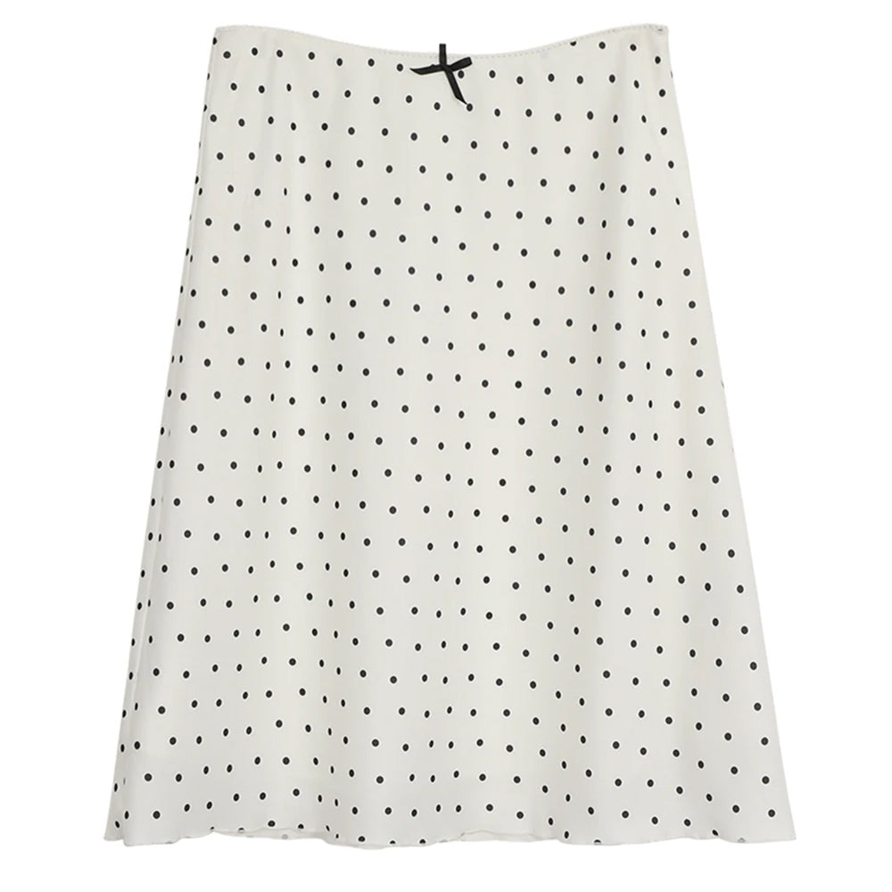 BOW DOT MIDI SKIRT: WHITE POLKA DOT