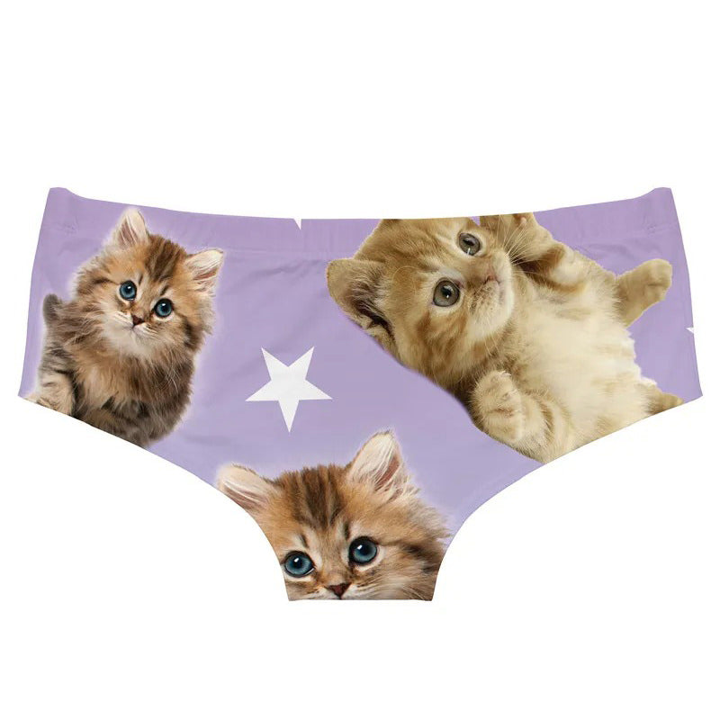BRIEFS KITTEN STAR PRINT LIGHT PURPLE EVERYDAY WEAR