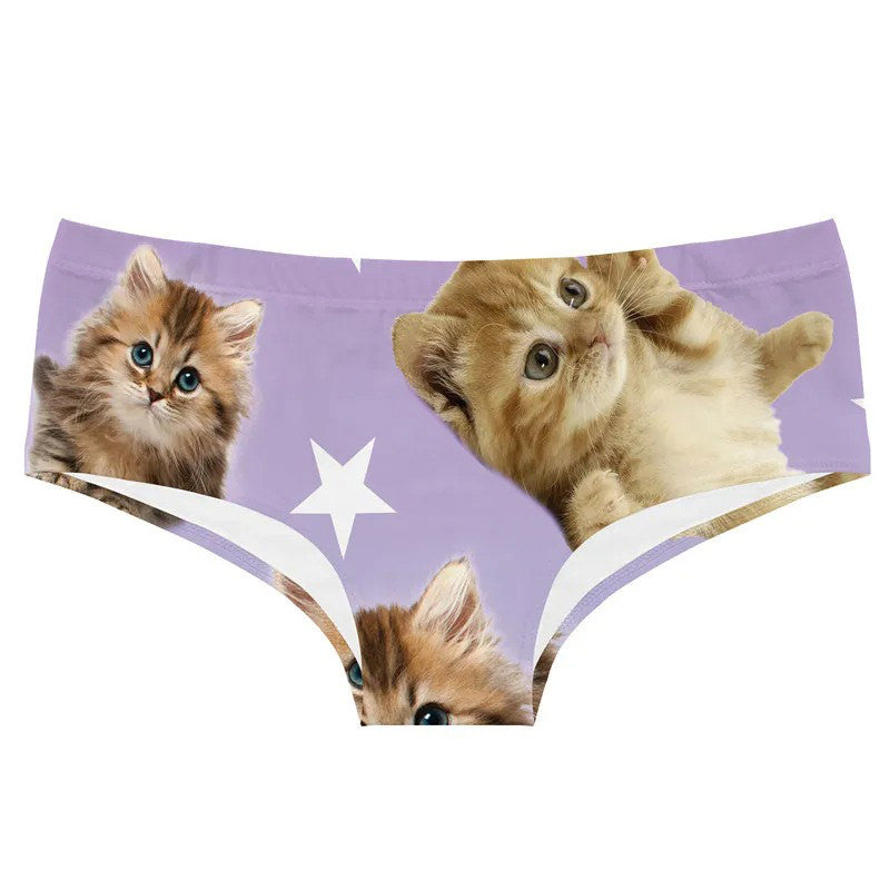 BRIEFS KITTEN STAR PRINT LIGHT PURPLE EVERYDAY WEAR