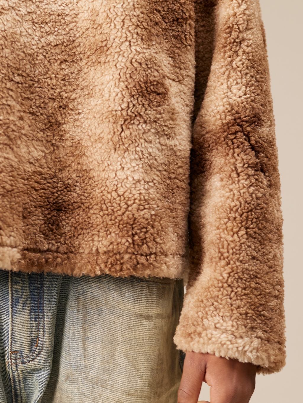 BROWN AND BEIGE TIE-DYE FLEECE PULLOVER OVERSIZED DROPPED SHOULDER