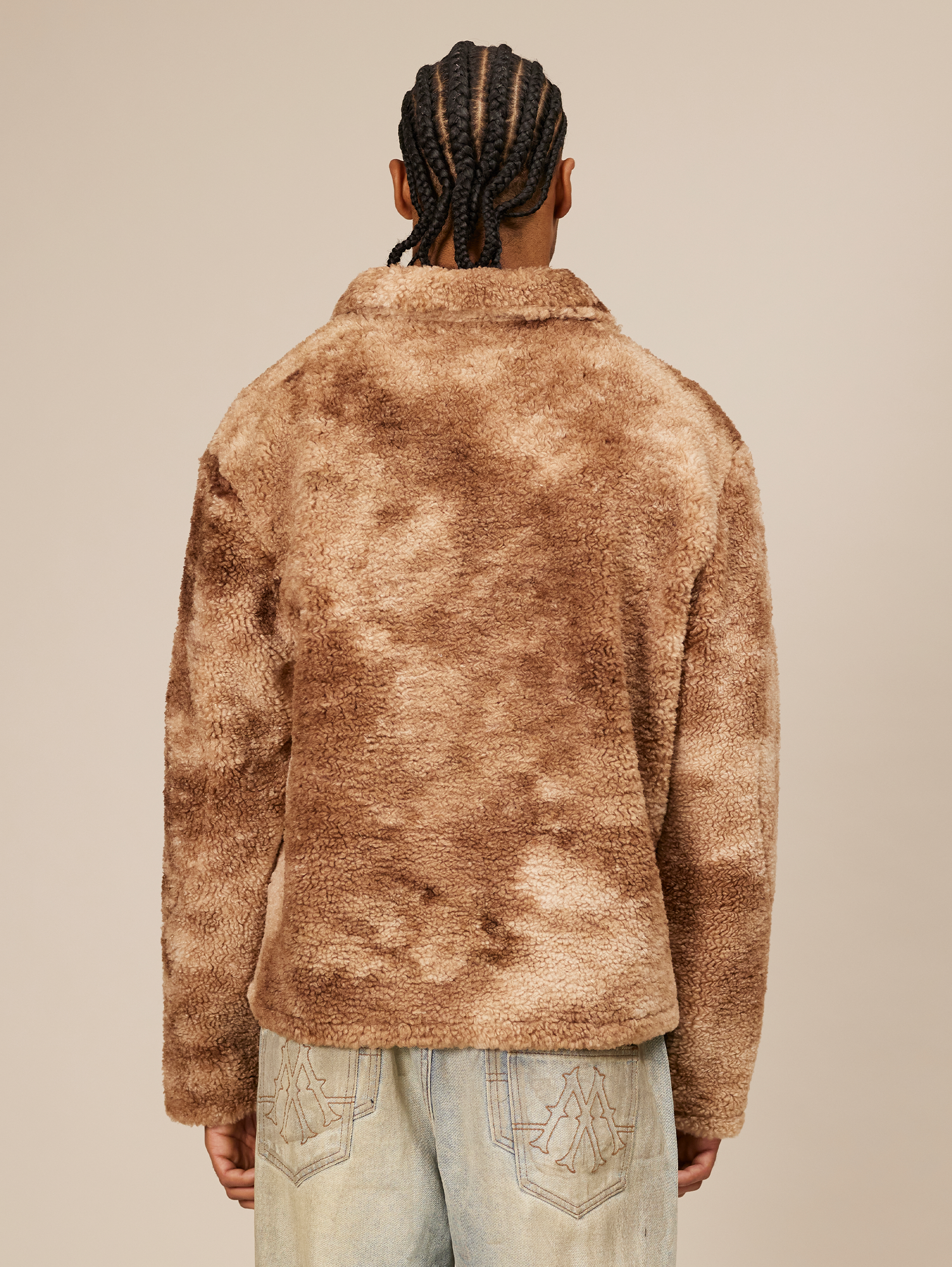 BROWN AND BEIGE TIE-DYE FLEECE PULLOVER OVERSIZED DROPPED SHOULDER
