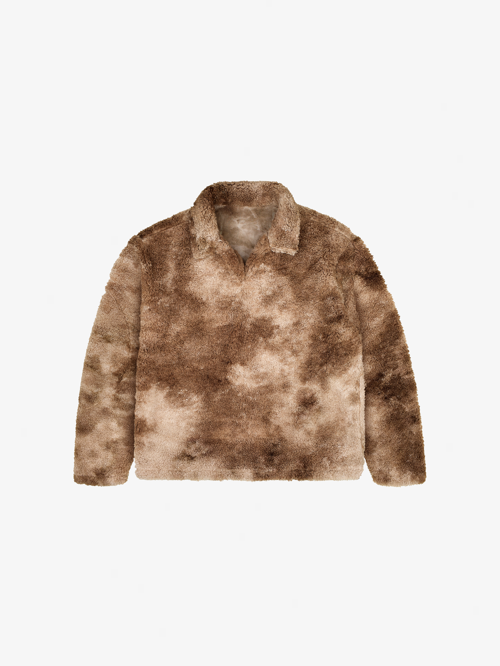 BROWN AND BEIGE TIE-DYE FLEECE PULLOVER OVERSIZED DROPPED SHOULDER