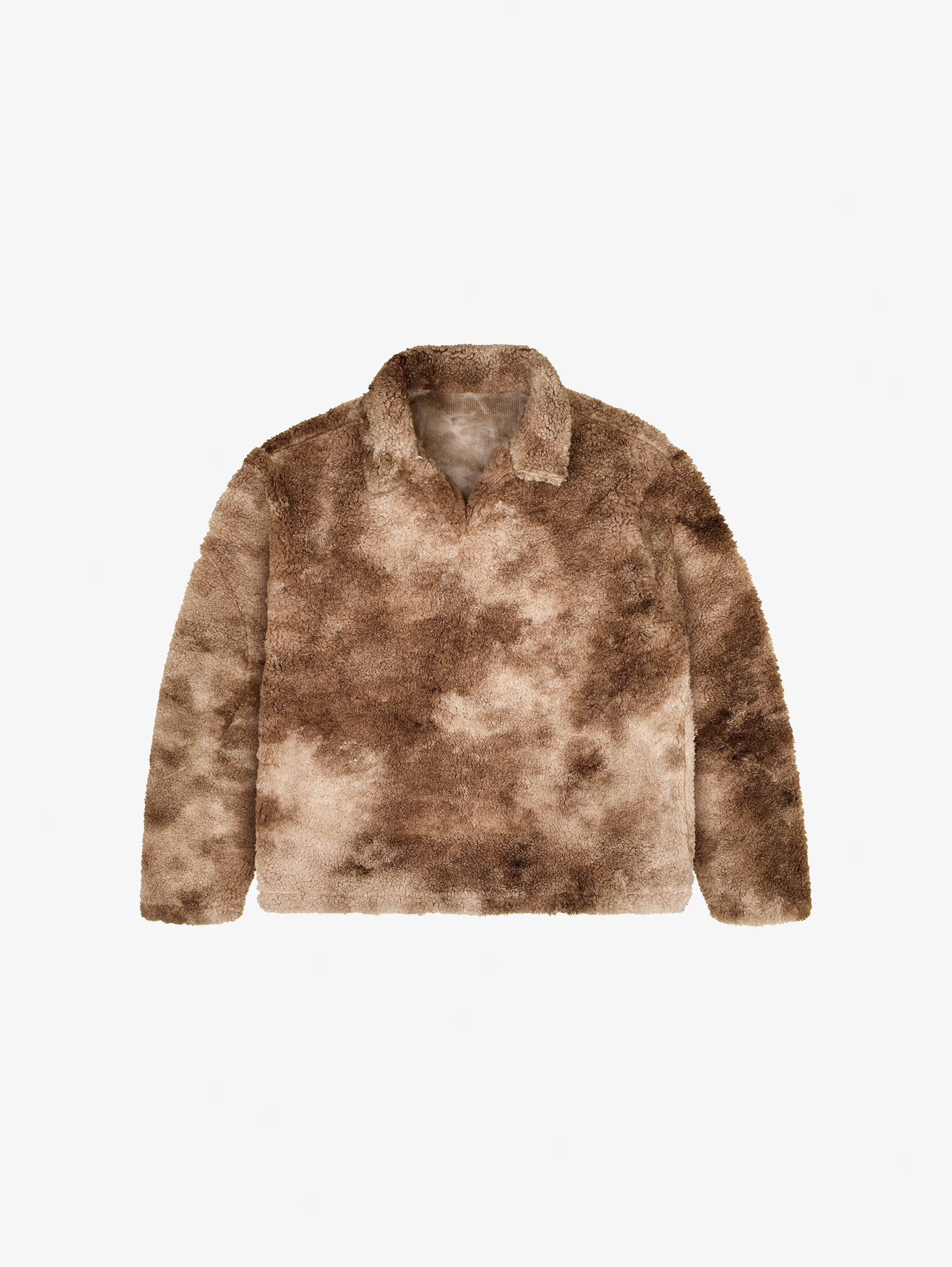 BROWN AND BEIGE TIE-DYE FLEECE PULLOVER OVERSIZED DROPPED SHOULDER
