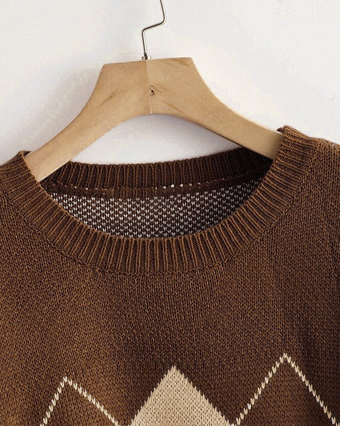 BROWN ARGYLE KNIT SWEATER VINTAGE ARGYLE SWEATER