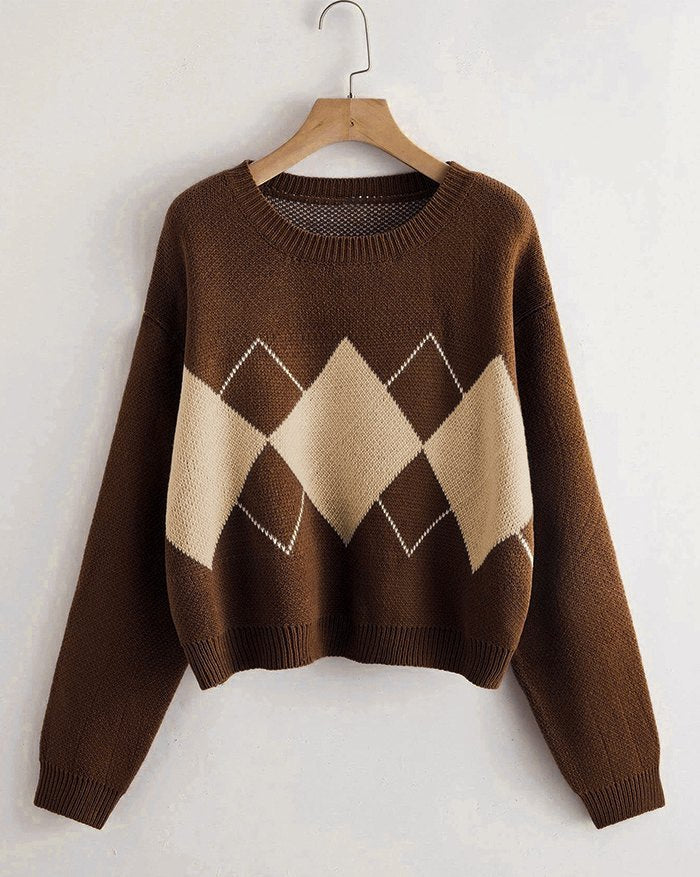 BROWN ARGYLE KNIT SWEATER VINTAGE ARGYLE SWEATER