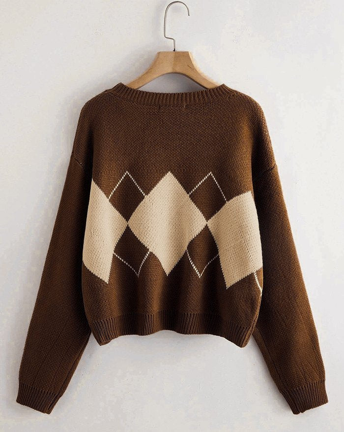 BROWN ARGYLE KNIT SWEATER VINTAGE ARGYLE SWEATER
