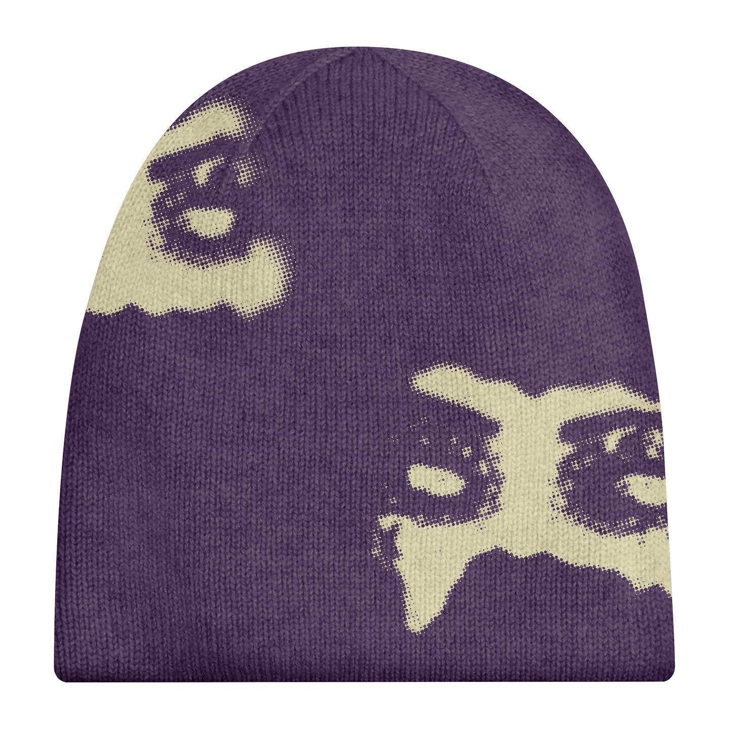 BROWN BEANIE WITH EYE PATTERN - JACQUARD STREETWEAR HIP