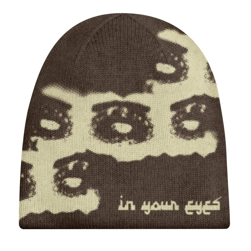 BROWN BEANIE WITH EYE PATTERN - JACQUARD STREETWEAR HIP