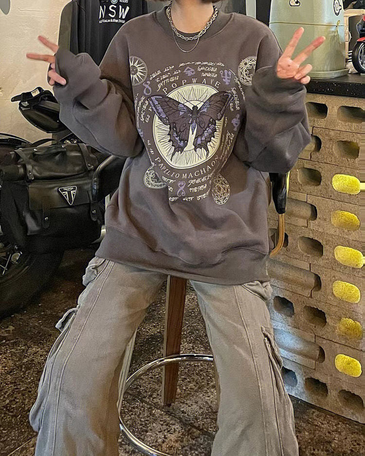 BROWN BUTTERFLY GRAPHIC SWEATSHIRT FOR WOMEN AND MEN