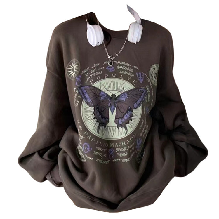 BROWN BUTTERFLY GRAPHIC SWEATSHIRT FOR WOMEN AND MEN