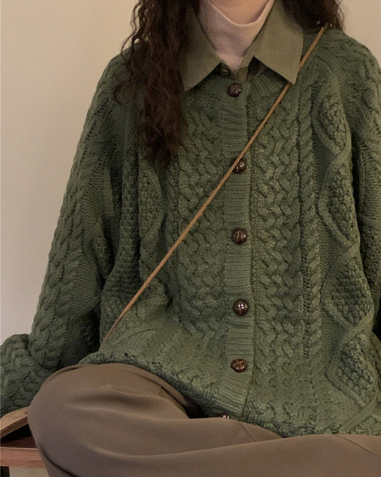 BROWN CABLE-KNIT CARDIGAN FOR WOMEN AND MEN ONLINE