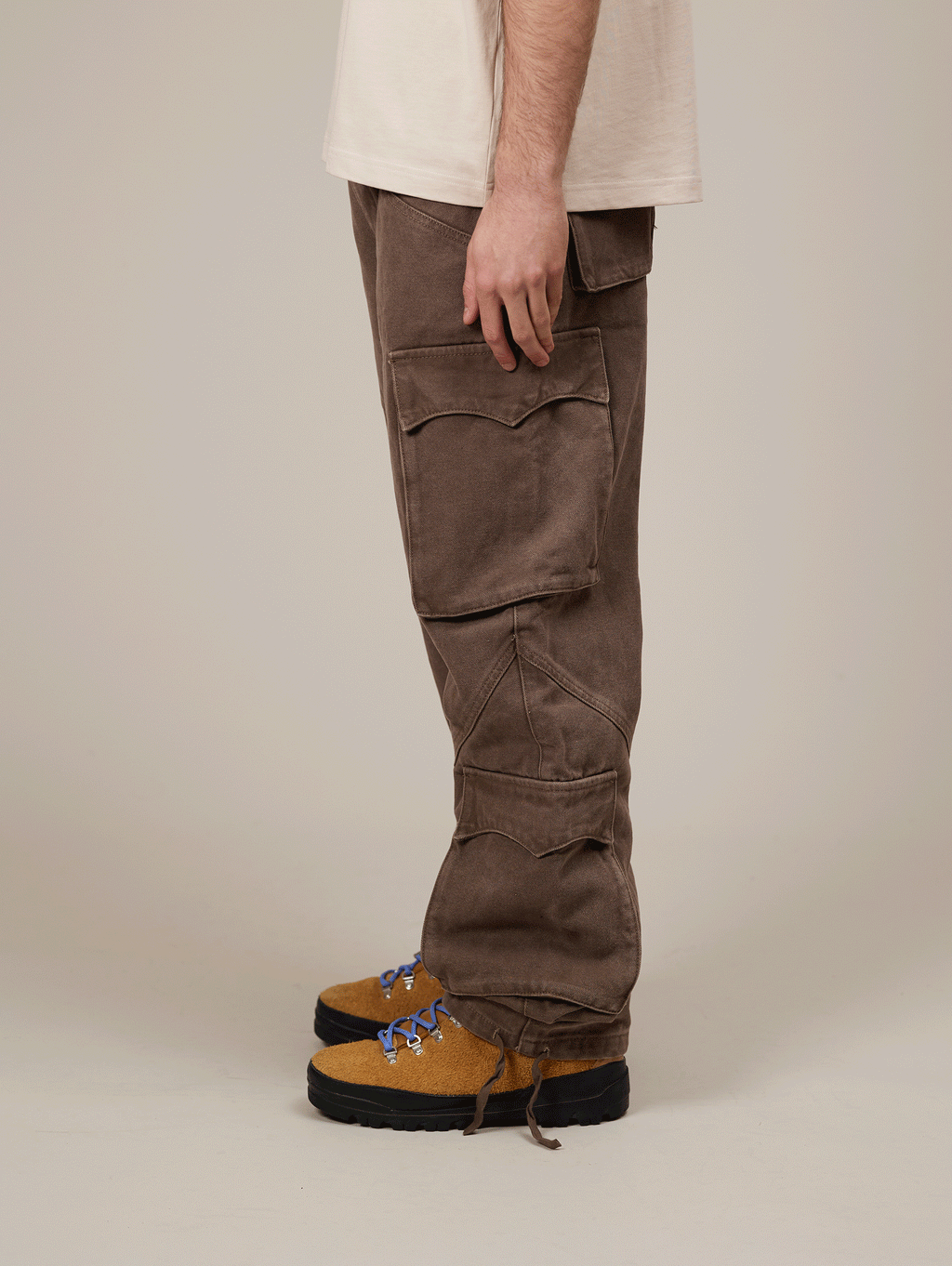 BROWN CARGO PANTS IN HEAVY COTTON - BROWN WASHED STYLE